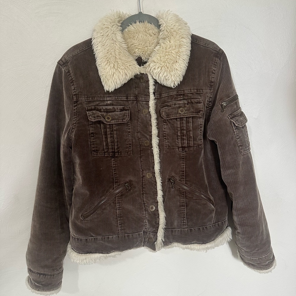 Jennifer Lopez Brown Corduroy Jacket with Cream Sherpa Trim